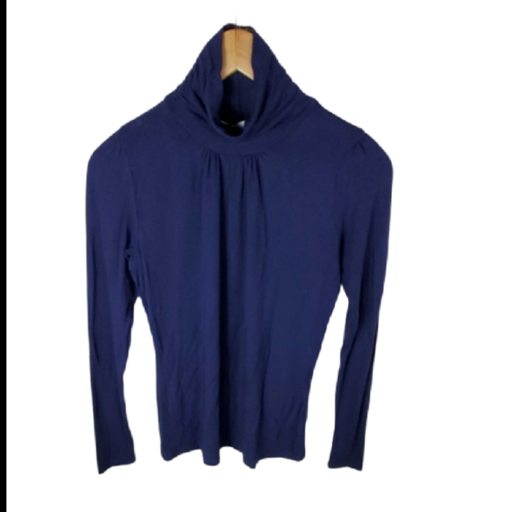 August Silk Womens Blue Turtle Top Long Sleeve